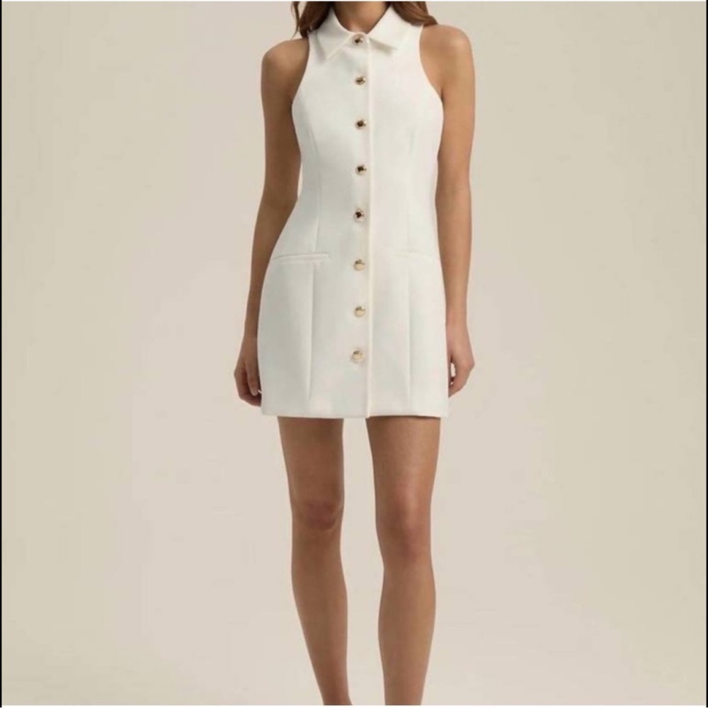 ✨NEW✨ FAVORITE DAUGHTER Uptown Girl Mini Dress Button Up Ivory Gold 12